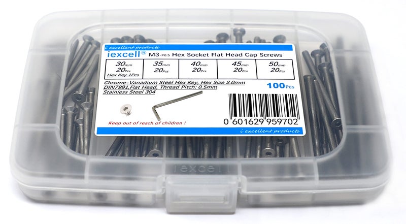 أي إيكسيل Iexcell 100 قطعة M3 x 30/35/40/45/50 الفولاذ المقاوم للصدأ 304 مقبس سداسي برأس مسطح مسامير البراغي مجموعة متنوعة - Image 1